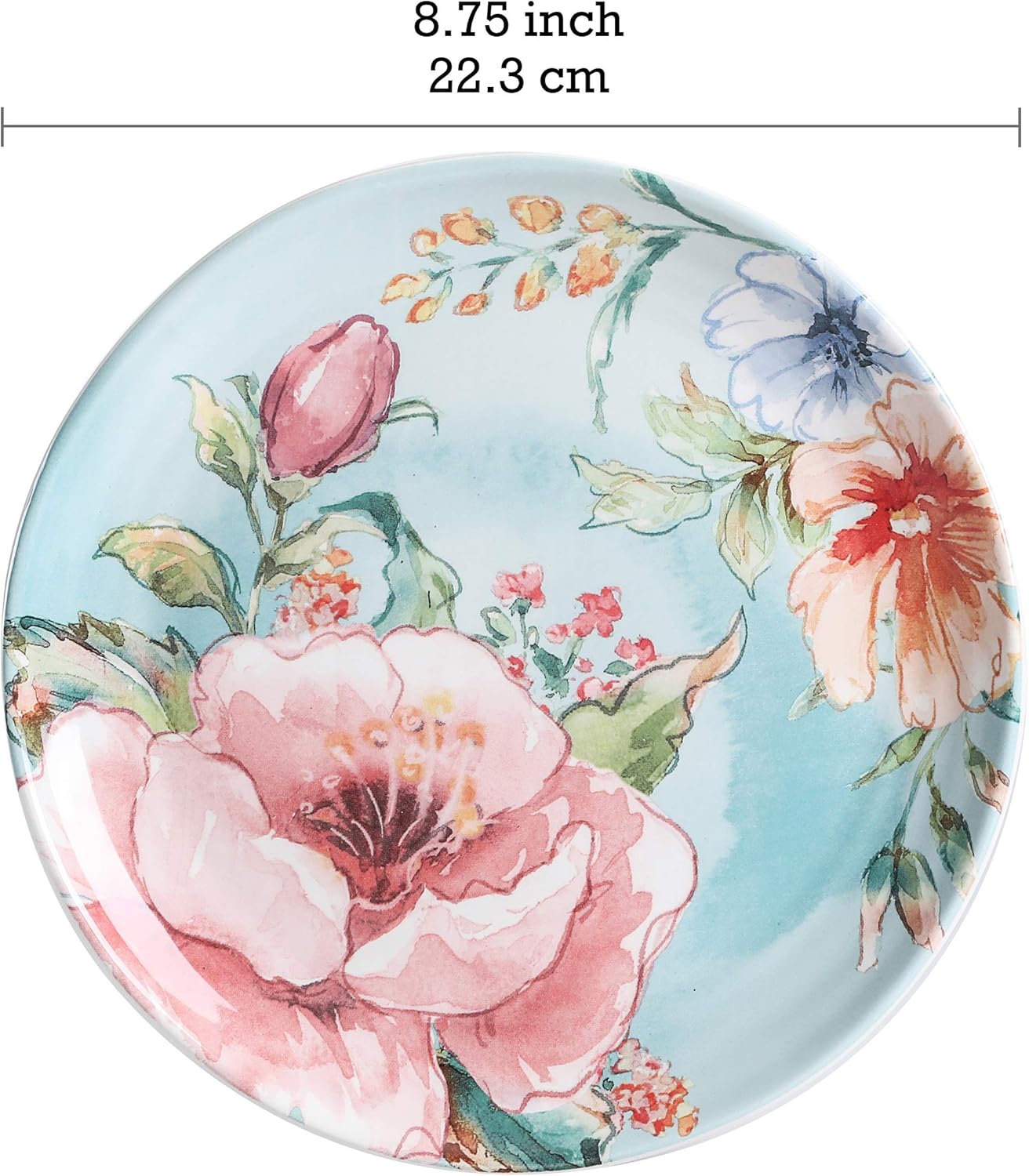 Bico Margret's Garden Salad Plates Set of 4, 8.75 Inch Ceramic Dessert Plates for Salad, Appetizer, Side Dishes, Microwave and Dishwasher Safe, Gift for Housewarming and Thanksgiving
