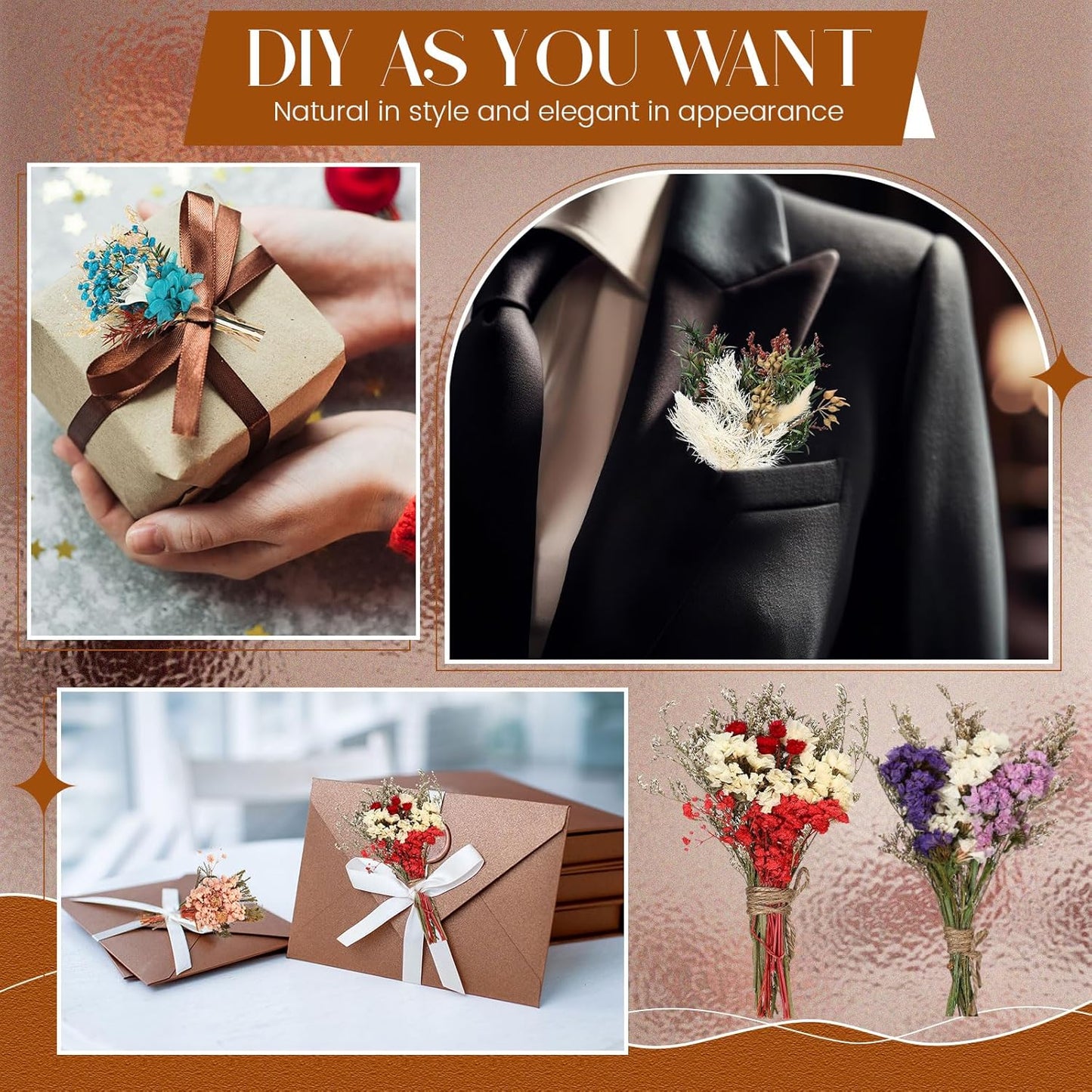 Layhit 24 Pcs Boho Dried Flower Bouquet Mini Wedding Handmade Dry Flowers Decor for Vase Crafts DIY Photo Boutonniere for Men Floral Plant for Bridesmaid Gift Birthday Decor(Colorful)