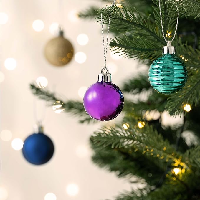 Valery Madelyn 1.57 Inches Small Christmas Tree Decorations Ornament Set for Fall Halloween, 24ct Peacock Purple Blue Shatterproof Hanging Ball Ornaments Holiday Party Decor