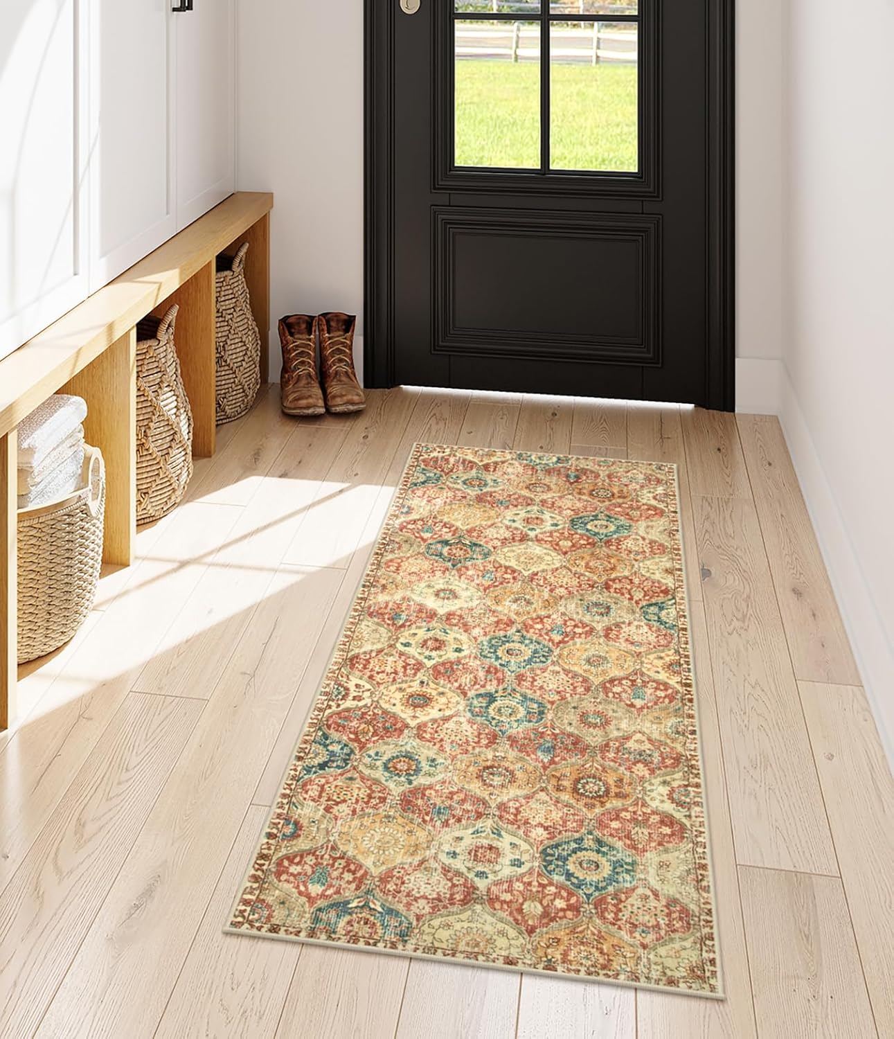 Lahome Moroccan Trellis Hallway Rug, 2x5 Washable Runner Rug Non Slip Kitchen Runners for Hallways, Ultra-Thin Vintage Carpet for Bedroom Bathroom Entryway, Red/Orange