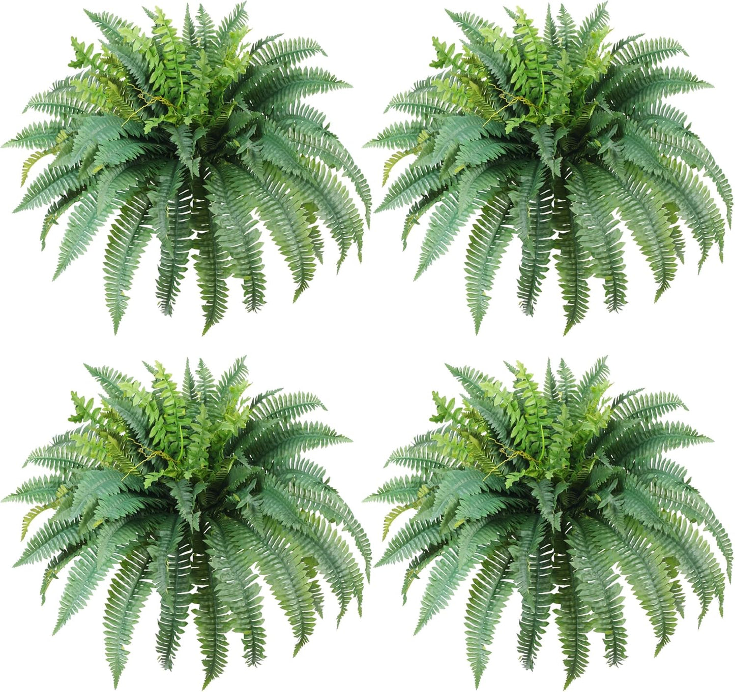 Fake Ferns Artificial Ferns for Outdoors Large Faux Ferns UV Resistance for outdoor Large Planter 25.6In Realistic Artificial Boston Fern Plants for Garden Balcony Terrace Decor，4Pack，60Leaves