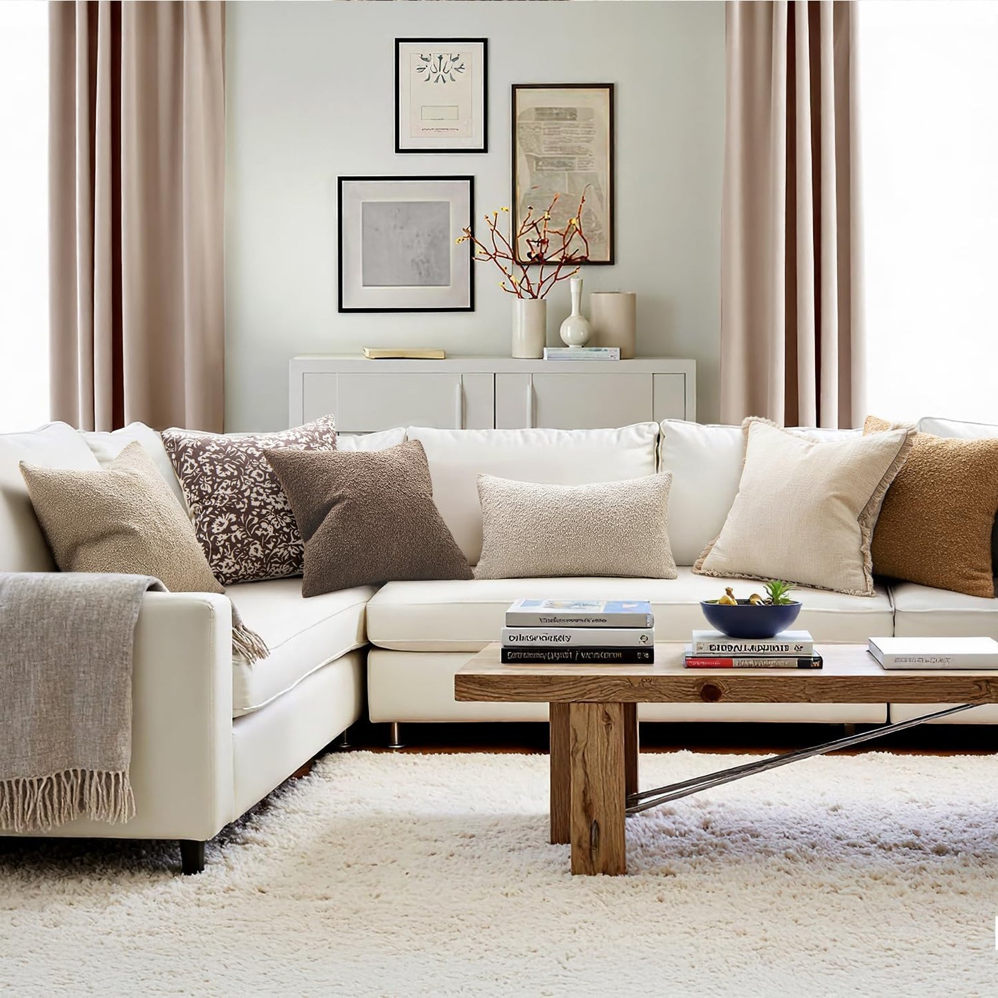 MIULEE 20x20 Inch Decorative Pillow Covers for Couch Bed Set of 2 Textured Boucle Neutral Winter Throw Pillows Dark Brown Accent Solid Vintage Pillowcases Couch Sofa Livingroom Home Decor