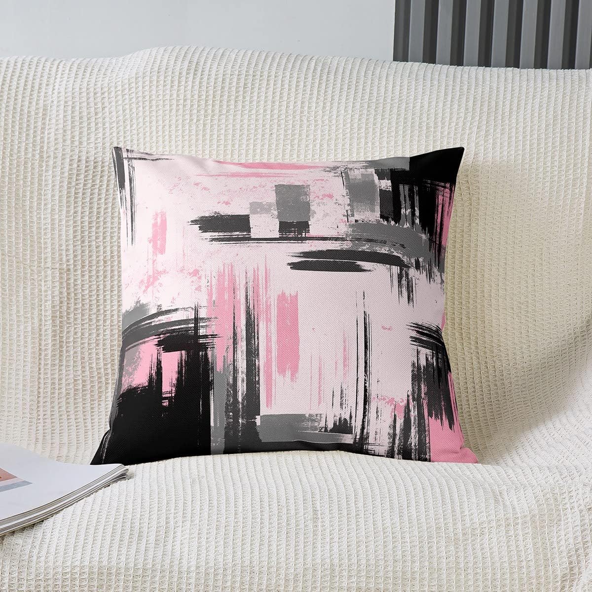 Feelyou Abstract Throw Pillow Covers for Couch Sofa Bed, Set of 2 Modern Abstract Art Decorative Pillows Cushion Covers, Retro Pink Black Pillow Inserts Not Included, 20x20 inch