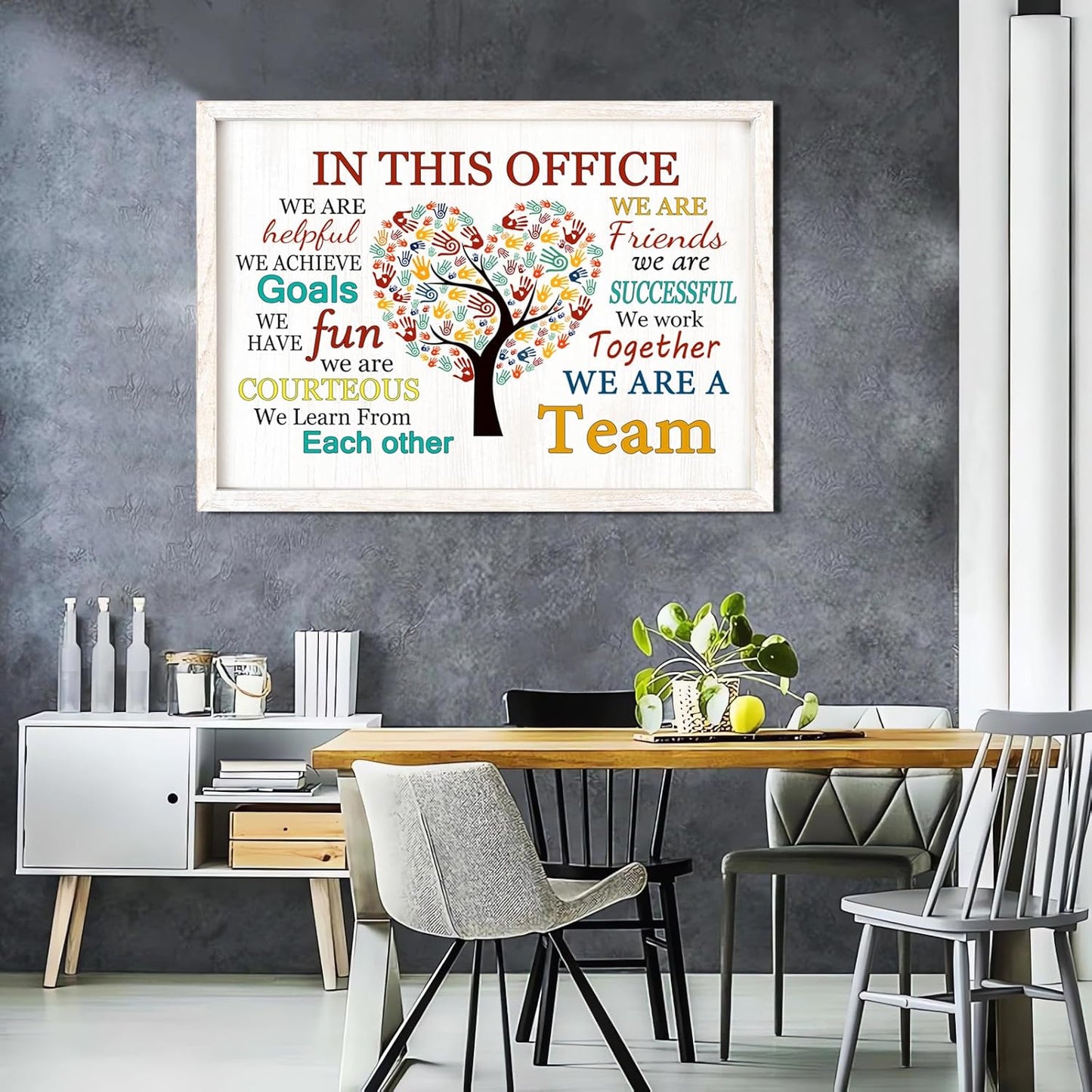 In This Office We Are A Team Wall Decor 24x18 Inch Frame Office Inspirational Wall Art, Motivational Teamwork Wooden Hanging Sign