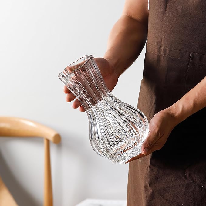 10" Decorative Modern Flower Vase for Floral Arrangements, Large Elegant Clear Glass Vase for Bouquet(Transparent) (Clear, 01)
