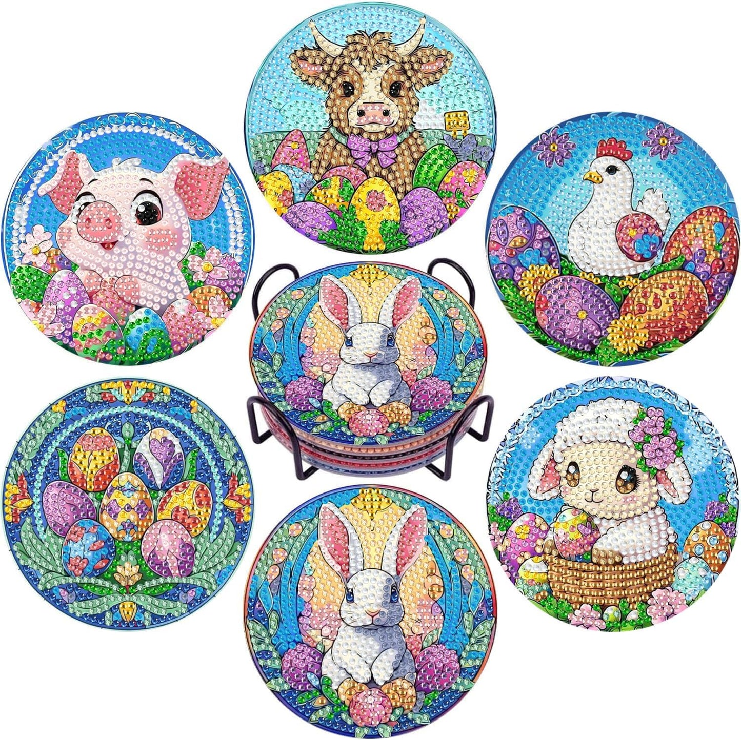 DOZEEZOP 6 PCS Diamond Art Coasters Kit, Diamond Painting Coasters with Holder, Fall Diamond Art Kits for Adults Beginners, Arts and Crafts Supplies Party Item Sets Cute Animals