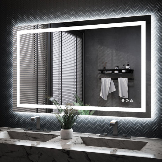 ISKM 48'' x 30'' LED Mirror for Bathroom Lighted Vanity Mirror for Wall Front Lights + Backlit LED Bathroom Mirror Anti-Fog Tempered Glass ETL Listed