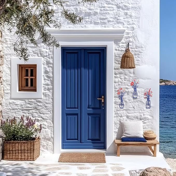 3 Pieces Metal Flowers Wall Art Decor, Farmhouse Minimalist Bathroom Wall Decors Sculptures for Living Room Dining Room Bedroom Housewarming Gifts