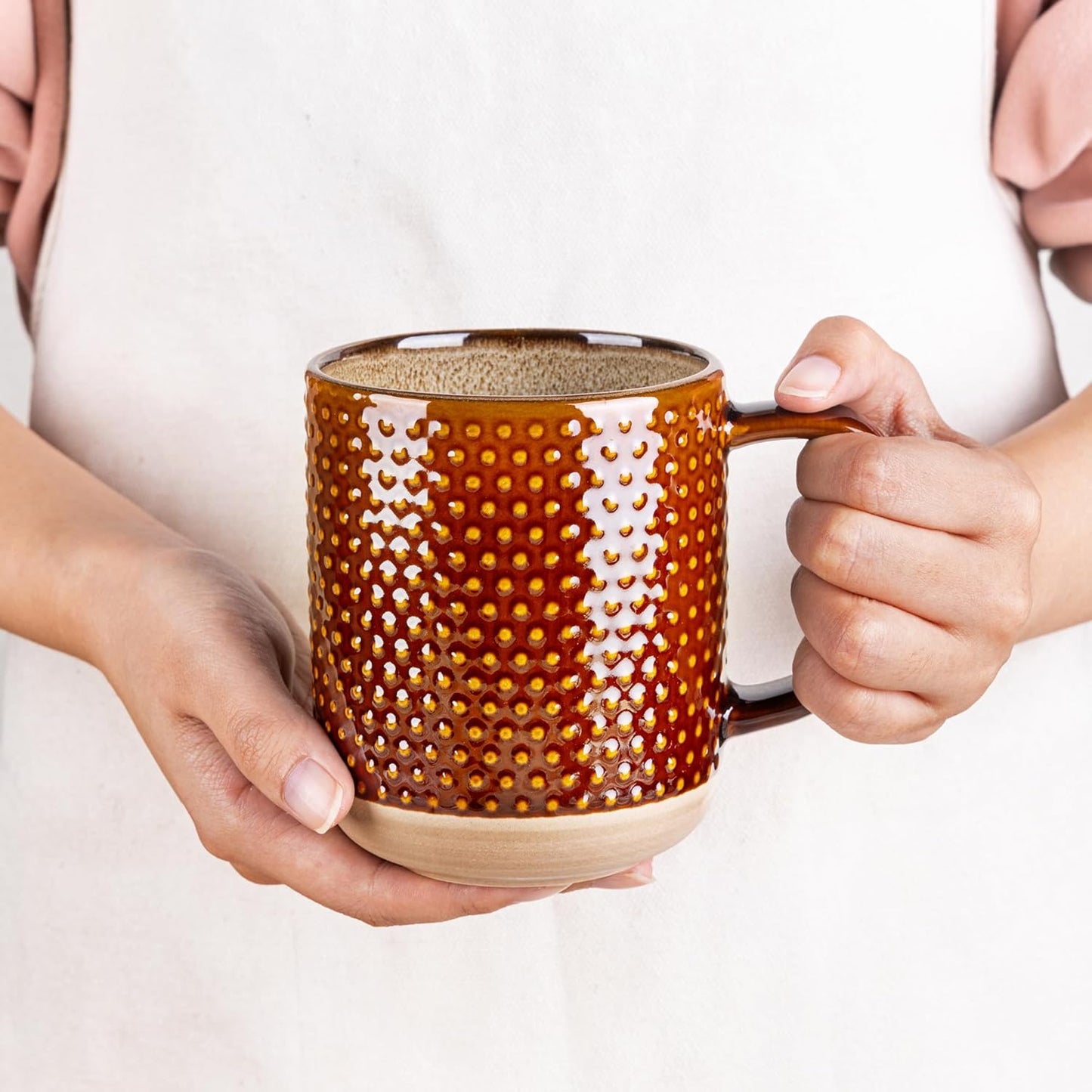 GBHOME Large Coffee Mugs Set of 4, 16oz Handmade Stoneware Coffee Mugs Set with Large Handle for Cappuccino/Latte/Tea/Hot Cocoa, Dishwasher & Microwave Safe, Caramel