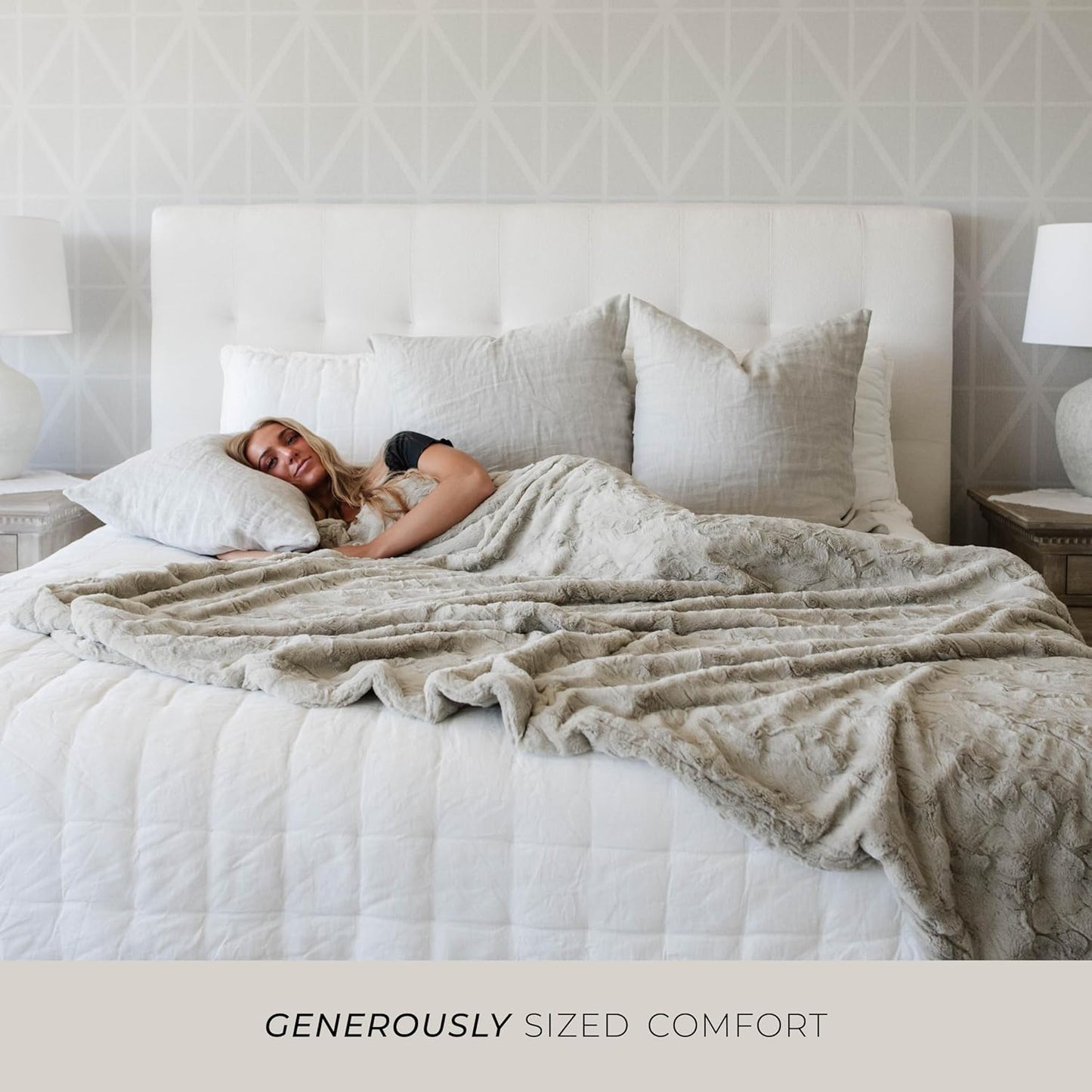 GRACED SOFT LUXURIES Feather Extra Large Faux Fur Throw Blanket | Ultra Soft & Fluffy 60x80 inches | Cozy, Thick & Warm | Perfect for Bed, Couch, and Lounging for Kids & Adults | Feather Gray