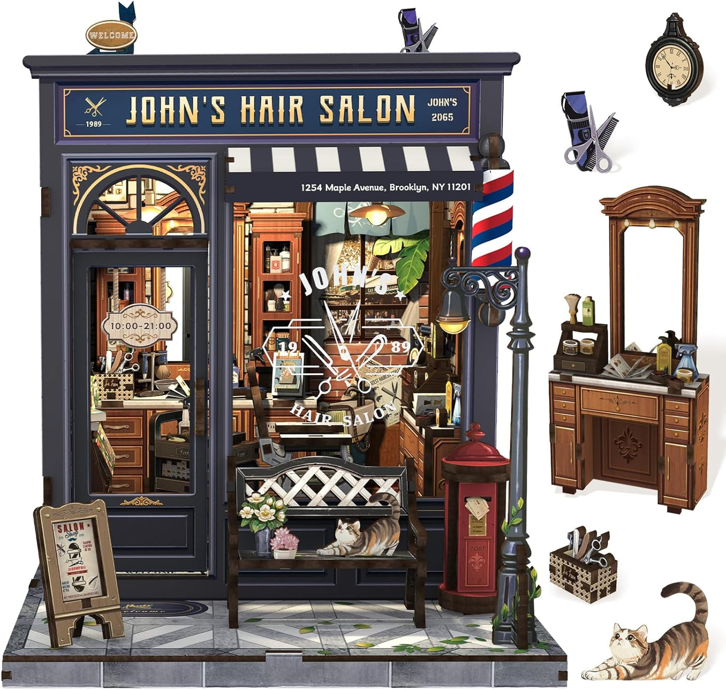 Cutefun Book Nook Kit - DIY Miniature Dollhouse Kit for Adults and Teens, Retro Barbershop Mini House Building Kit with LED Bookshelf Insert Decor Creative Gifts (John's Hair Salon)
