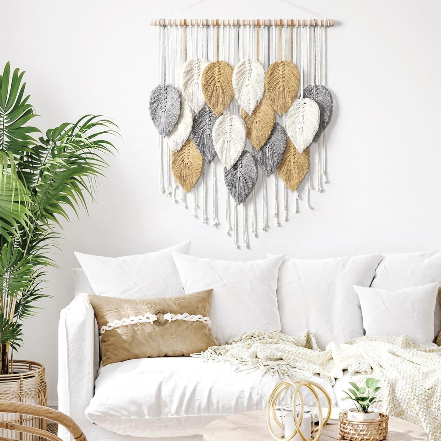 LOMOHOO Macrame Wall Hanging Leaves Boho Wall Decor Bohemian Handmade Woven Wall Art Decoration for Bedroom Living Room Apartment Dorm Gallery Perfect Handmade Gift Ideas 23.6" W x 30.7" L