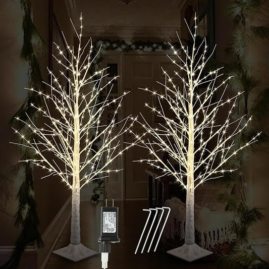 2pack 4FT 240 LED Christmas Birch Tree Warm White Lights with Twinkle Lights, LED Lighted Birch Tree for Indoor Outdoor Christmas Tree Decorations