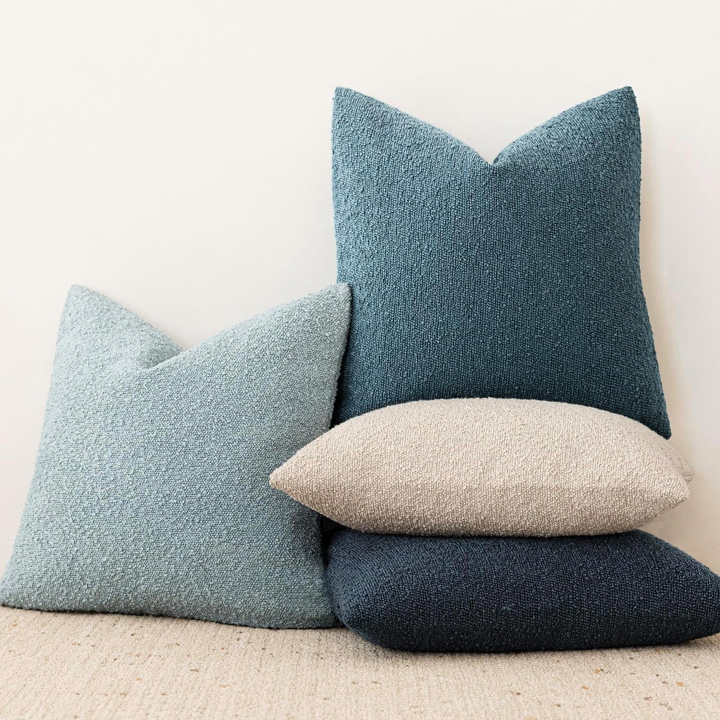 Foindtower Decorative Textured Boucle Throw Pillow Covers Accent Solid Pillow Cases Neutral Soft Cozy Couch Cushion Case for Chair Sofa Bedroom Living Room Home Decor 16x16 Inch,1PC,Misty Blue