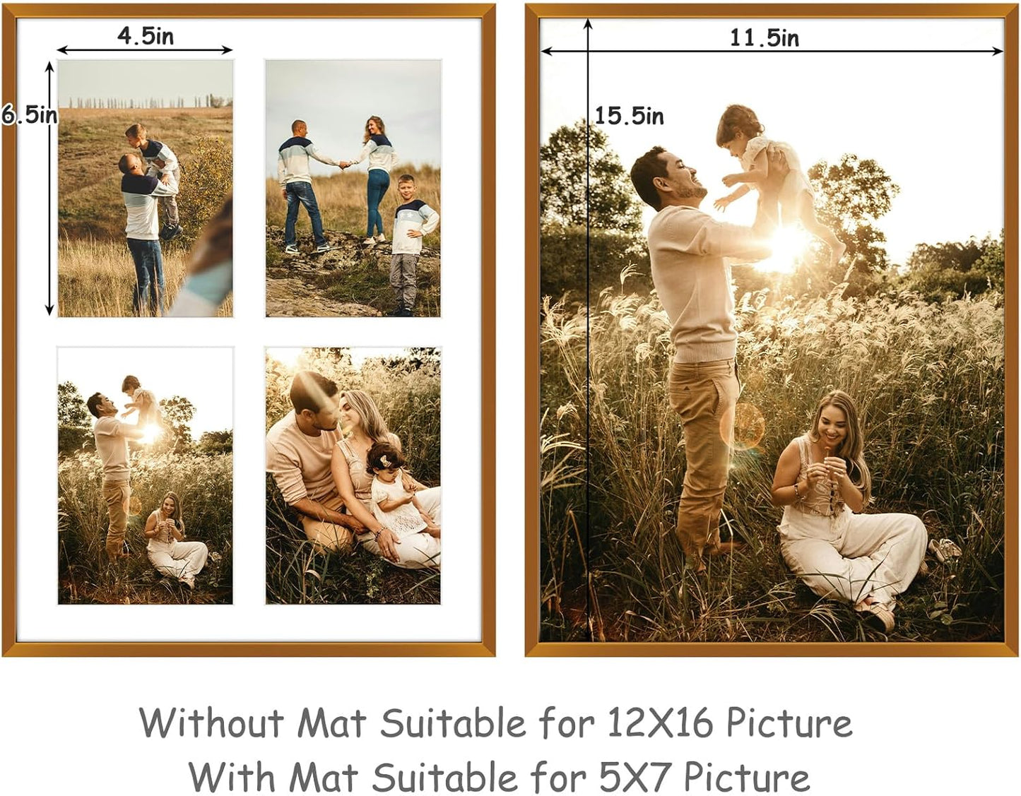 Frametory - 12x16 Aluminum Collage Picture Frame - Display 5x7 Pictures with 4 Openings Mat - Real Glass Front - Horizontal/Vertical Wall Mount - Bronze 1 Pack