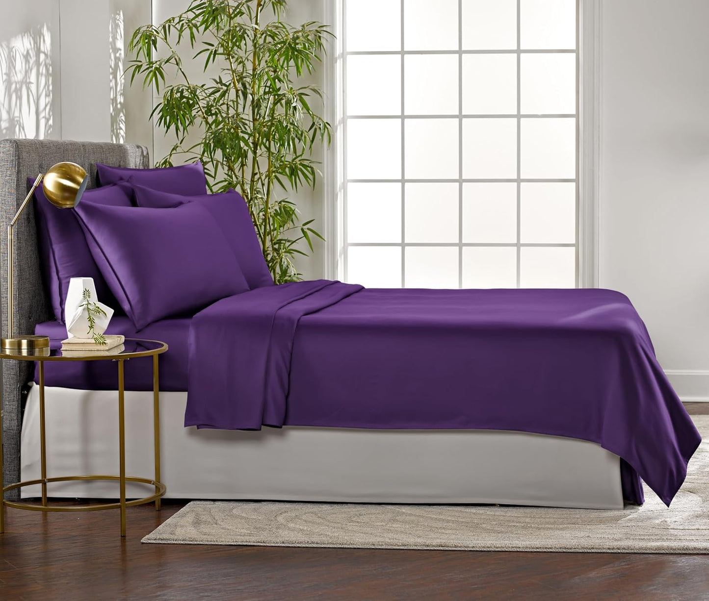 Full Sheets by Pure Bamboo, Genuine 100% Organic Viscose Derived from Bamboo Bed Sheet Set, Luxuriously Soft & Cooling, Double Stitching (Full, Purple)