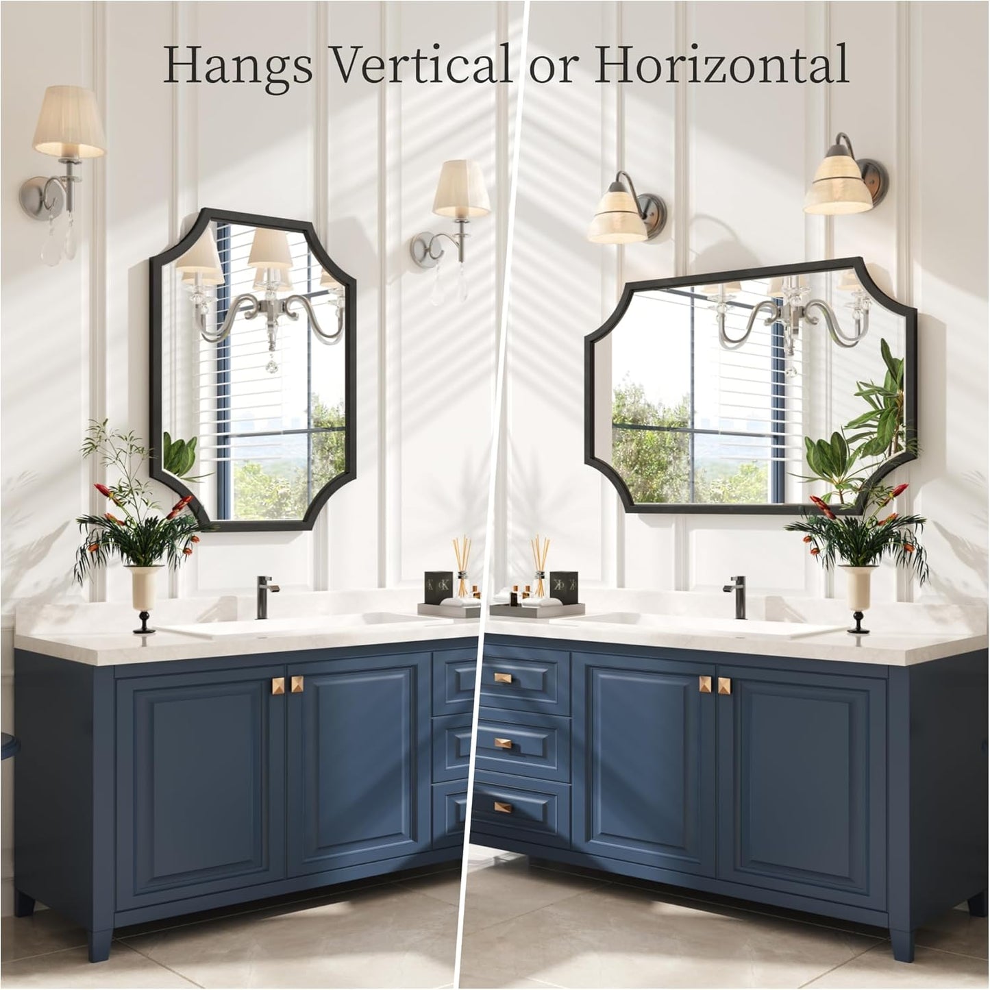 Kelly Miller 20"x28" Scalloped Black Bathroom Mirror for Wall Mount, Home Mirror