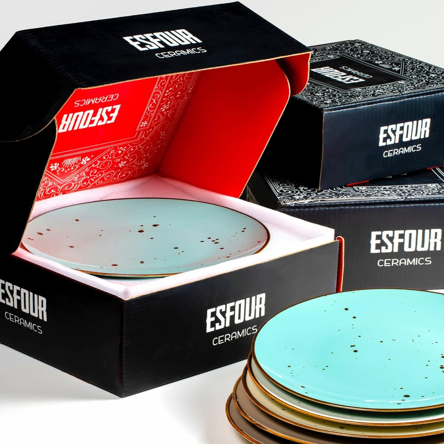 Dessert Plates 8.7 Inch Set of 6 - Microwave, Oven, Dishwasher Safe, Scratch Resistant, Porcelain. Durable Small Dishes for Salad, Dessert, and Side Dishes - Natural Assorted Colors