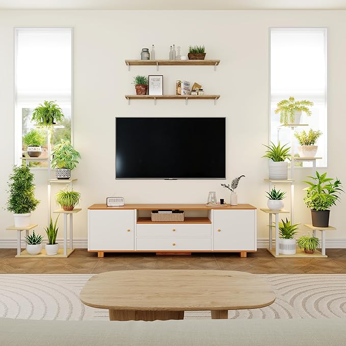 Plant Stand Indoor with Grow Lights - Tiered Corner Shelf Small Metal Lighted Flower Rack Multiple