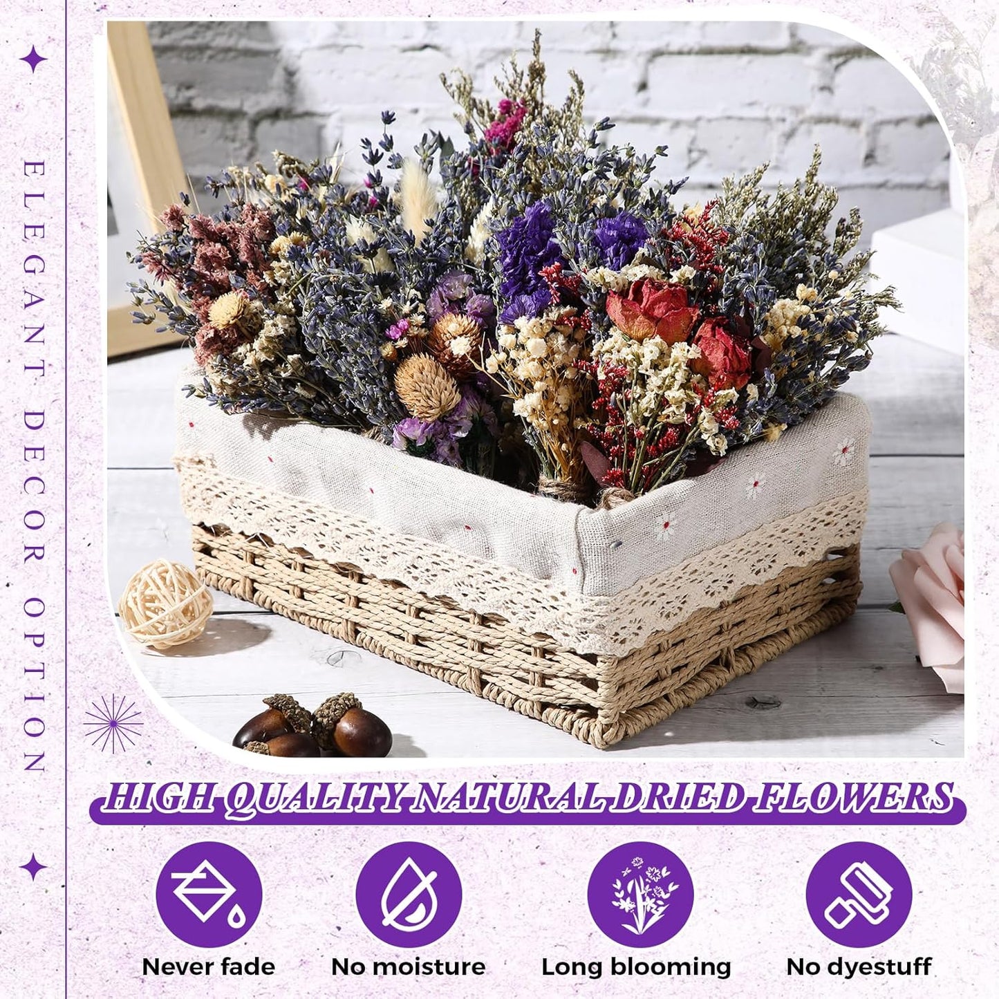 Layhit 24 Pcs Boho Dried Flower Bouquet Mini Wedding Handmade Dry Flowers Decor for Vase Crafts DIY Photo Boutonniere for Men Floral Plant for Bridesmaid Gift Birthday Decor (Lavender)