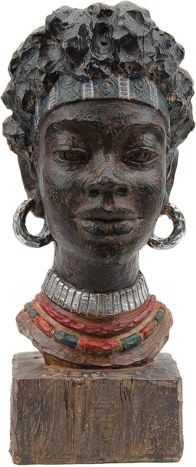 Leekung African Statues and Sculptures for Home Decor,African Figurines Head Statue Decorations for Home,African Art Sculptures Woman Statue Decor for Living Room Antique Woodstone Color