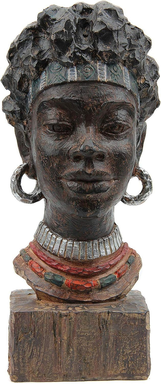 Leekung African Statues and Sculptures for Home Decor,African Figurines Head Statue Decorations for Home,African Art Sculptures Woman Statue Decor for Living Room Antique Woodstone Color