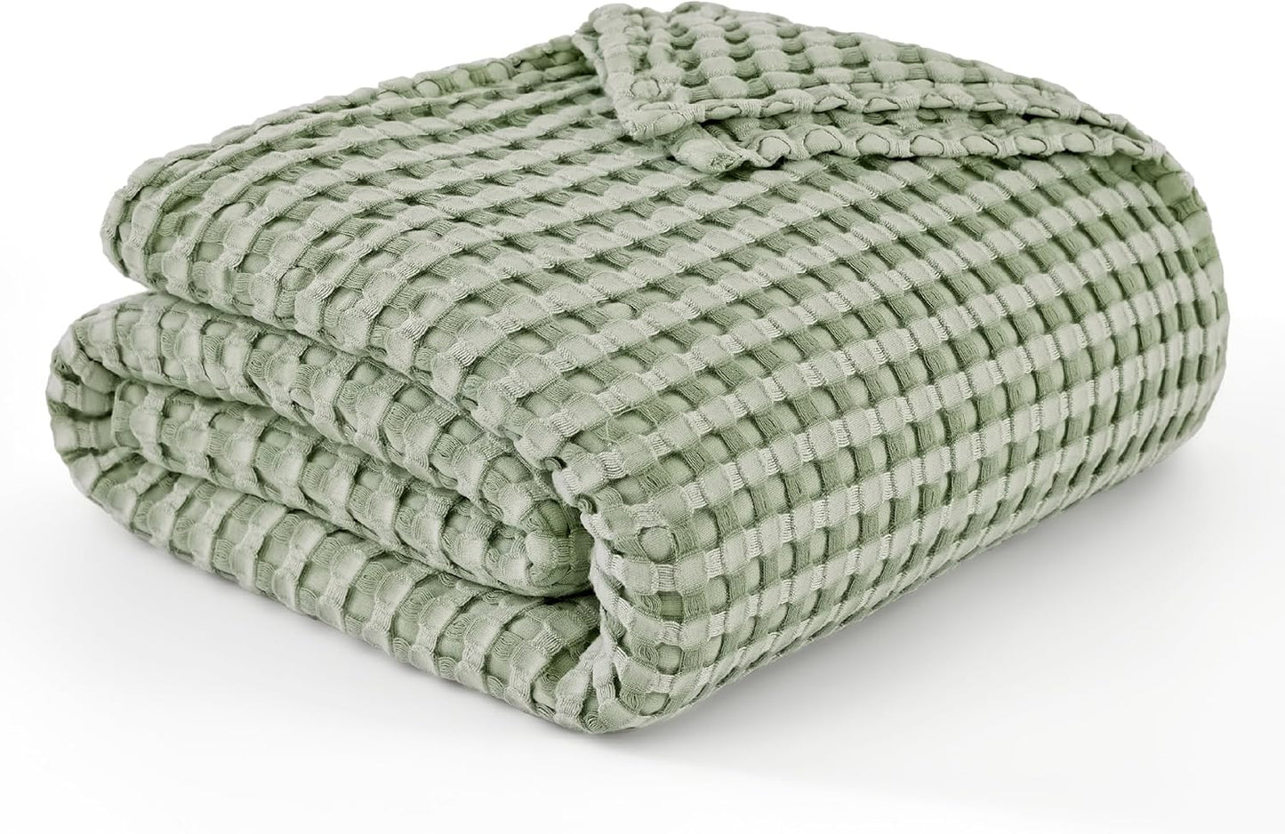Bedsure Cooling Cotton Waffle Queen Size Blanket - Lightweight Summer Blanket of Rayon Derived from Bamboo for Hot Sleepers, Luxury Throws for Bed, Couch and Sofa, Forest Green, 90x90 Inches