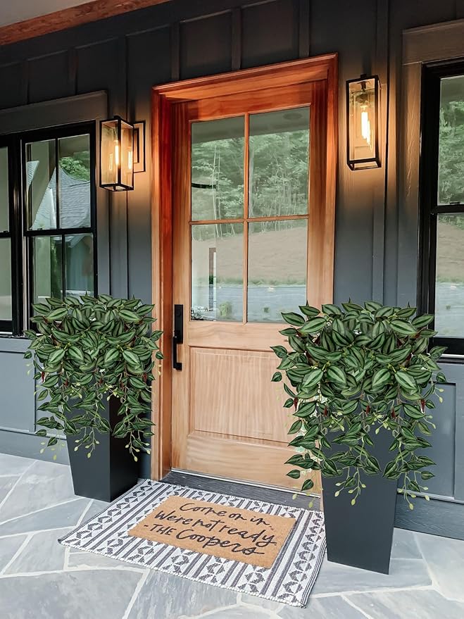 DILATATA Fake Hanging Plants Artificial Hanging Plants 26" Faux Wandering Jew Hanging Leaves Plants for Wall Shelf Home Indoor Outdoor Decor - 2 Pack