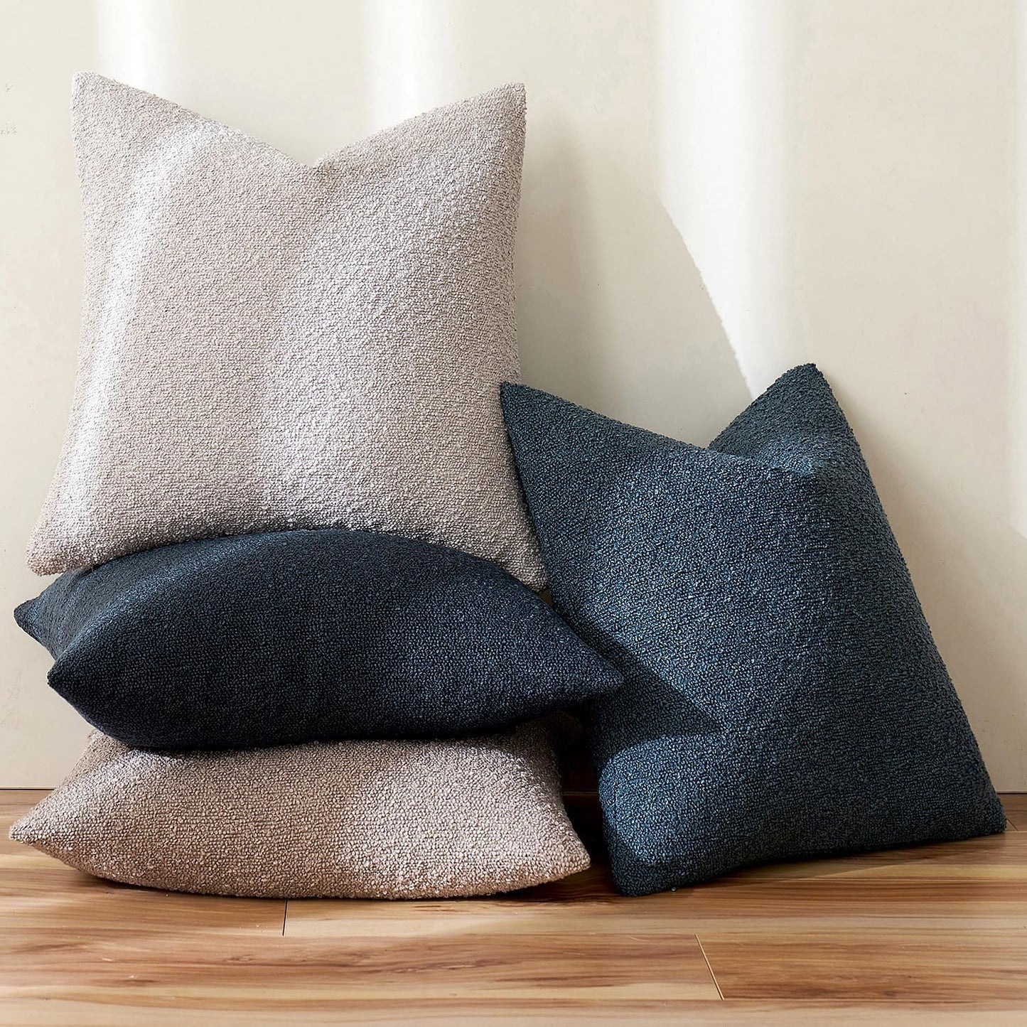 MIULEE 18x18 Inch Decorative Pillow Covers for Couch Bed Set of 2 Textured Boucle Neutral Winter Throw Pillows Navy Blue Accent Solid Cushion Pillowcases Sofa Livingroom Home Decor