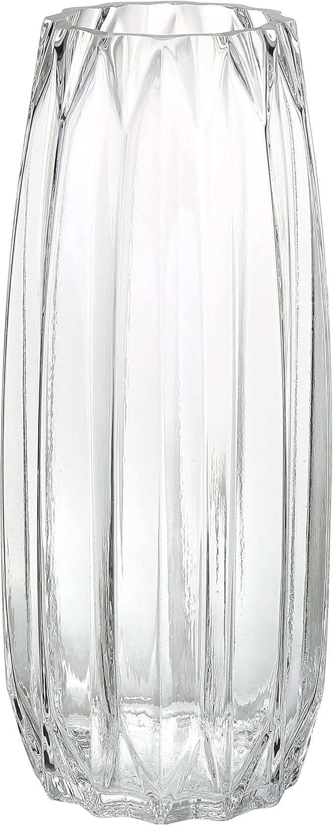 Modern Ribbed Glass Vase for Flowers, Candles and Decorative Accents - Black, Grey, Amber, Clear and Colored Tall/Short Vase for Centerpieces and Home Table Decor (Clear, H-11.8inch)