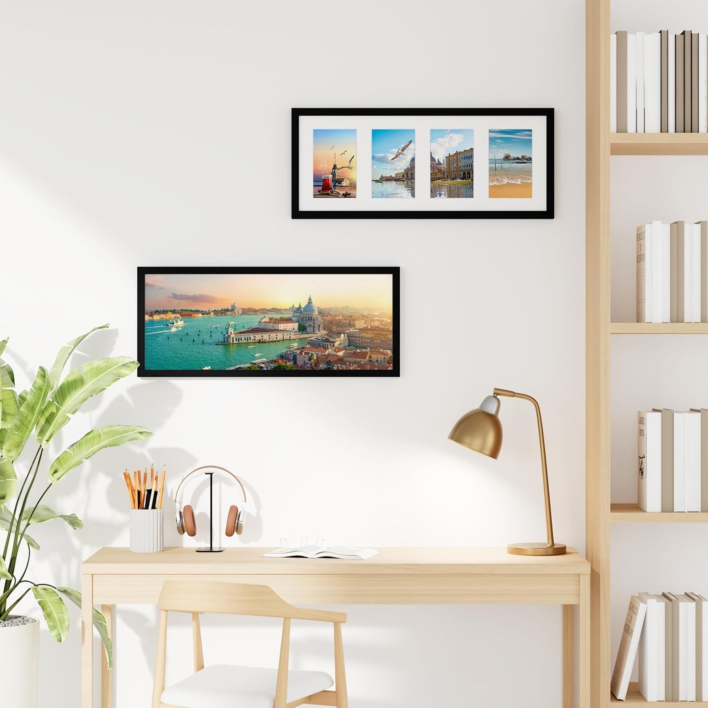 decorUhome 8x20 Picture Frames Collage Wall Decor, Display 4Pcs 4x6 Photos with Mat or 1Pcs 8x20 Unmatted, 4 4x6 Collage Picture Frames for Wall Mounting, Black