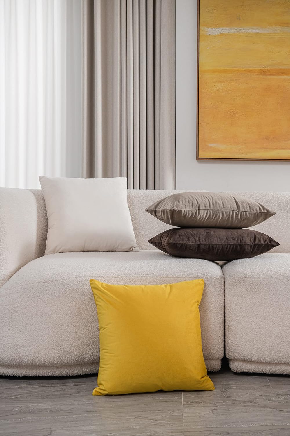 Couch Pillow Covers 22x22 Cream: 2 Pack Cozy Soft Velvet Square Throw Pillow Cases for Farmhouse Home Decor