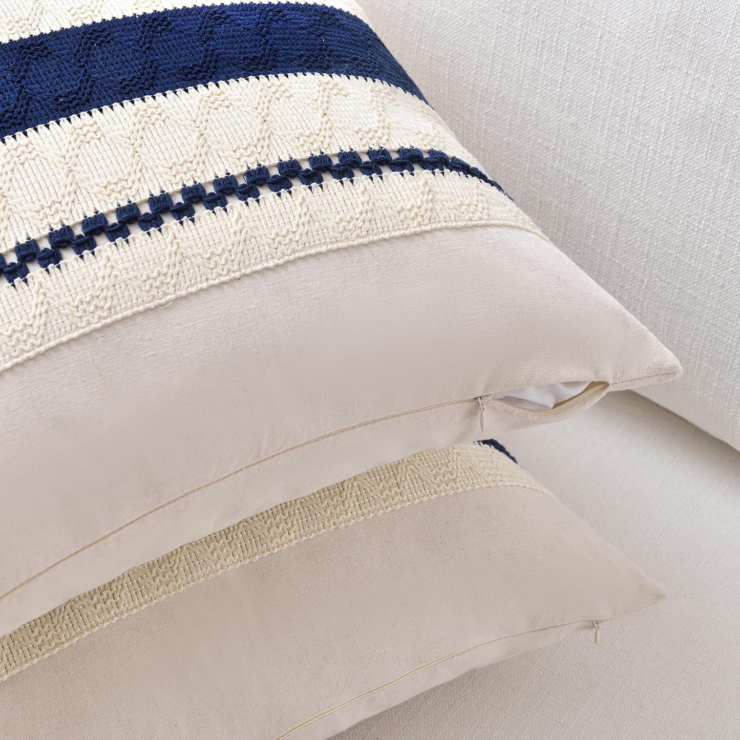 Fancy Homi Set of 1 Navy Blue Lumbar Decorative Throw Pillow Covers 14x24 Inch for Couch Bed Sofa Living Room, Aesthetic Modern Organic Farmhouse Home Decor, Soft Cotton Woven Textured Cushion Case