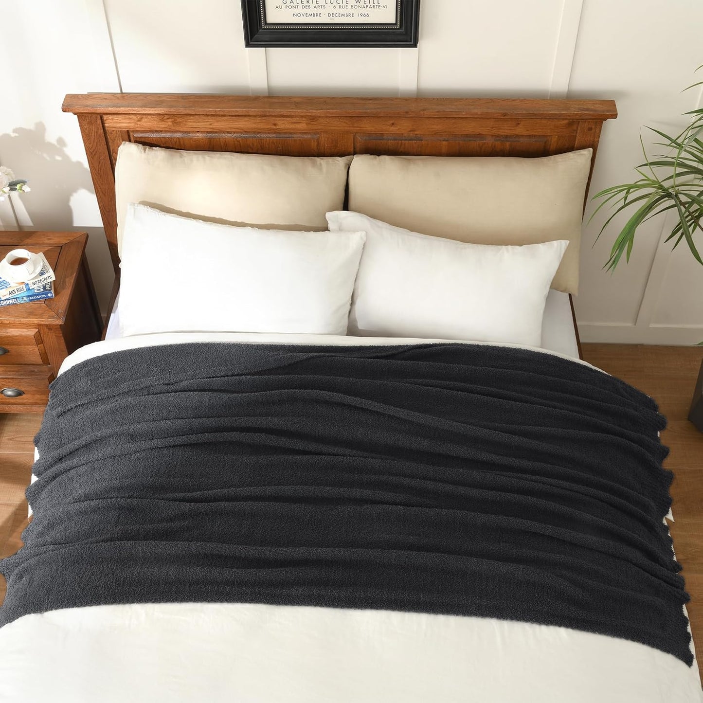 JOOJA Knitted Dark Grey Black Throw Size Blanket Polyester Soft Fleece Blanket for Couch Bed Sofa 50x60 Inches Charcoal Gray