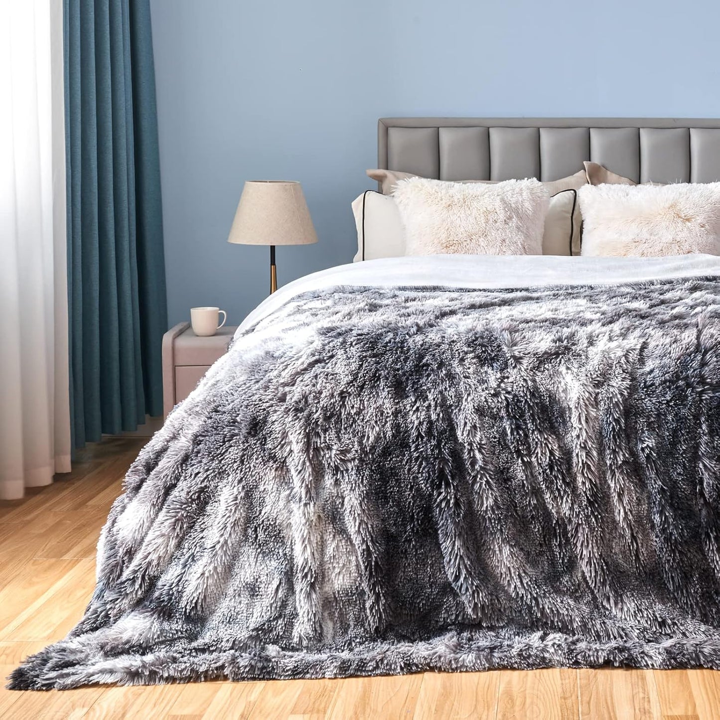 GONAAP Fuzzy Faux Fur Throw Blanket Queen Size Tie-dye Marble Black Super Soft Cozy Plush Fuzzy Shaggy Blanket for Couch Sofa Bed (Tie-dye Marble Black, Queen(90"x90"))