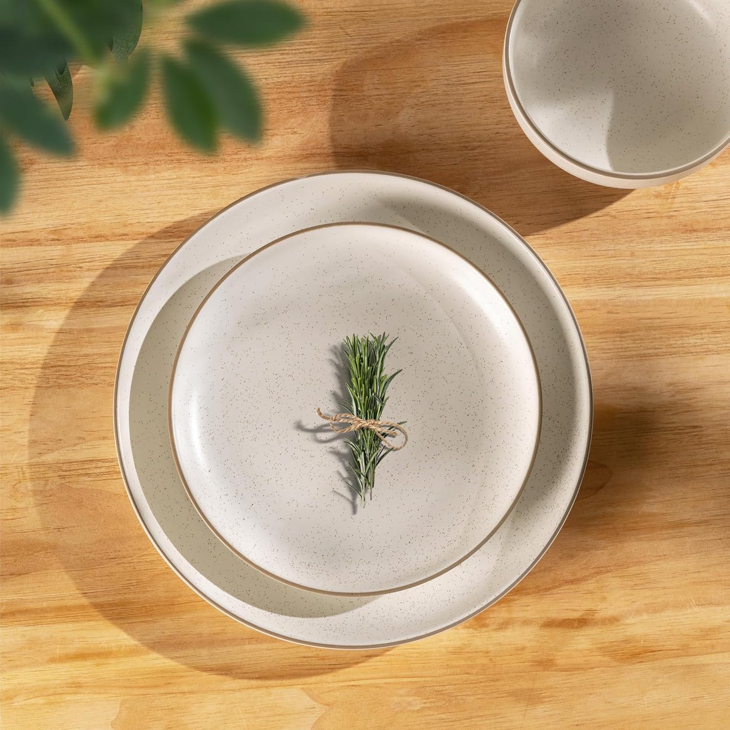 GBHOME Dinnerware Set for 4, GBHOME 12 Pieces Handmade Speckled Glaze Plates and Bowls Sets, Modern Style Scratch Resistant Stoneware Dishes Set, Dishwasher & Microwave Safe