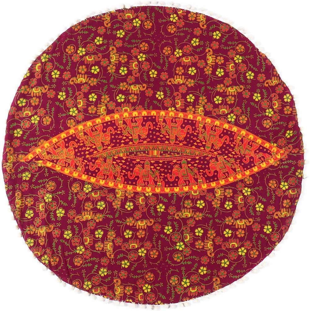 Eyes of India - Mandala Floor Pillow Cover Meditation Cushion Seating Throw Hippie Round Colorful Decorative Bohemian Indian Pouf Ottoman Handmade Cover ONLY (P1 Burgundy, 32" x 32")