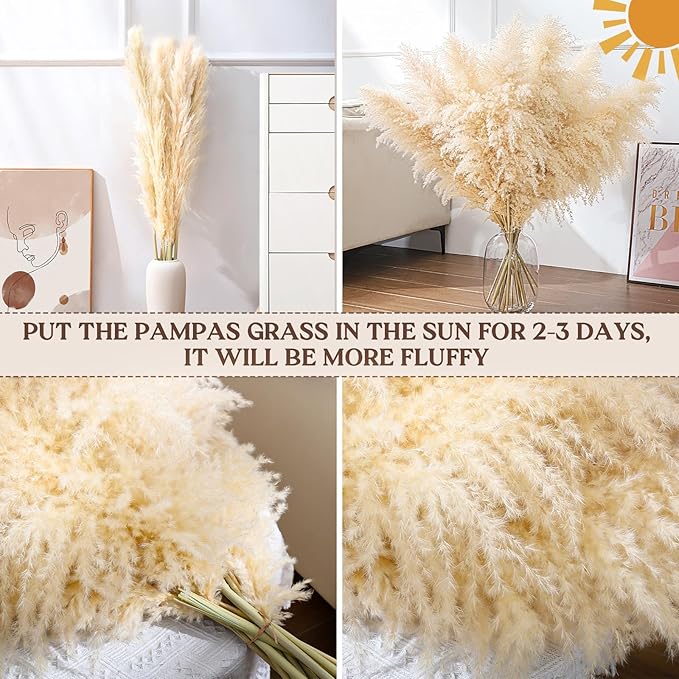 40" 22PCS Dried Pampas Grass Decor Tall,Large Natural Beige pompas Grass Tall Pampas Grass for Floor Vase,Wedding,Party,Farmhouse,Boho Home Decor,and Creating a Bohemian Ambiance