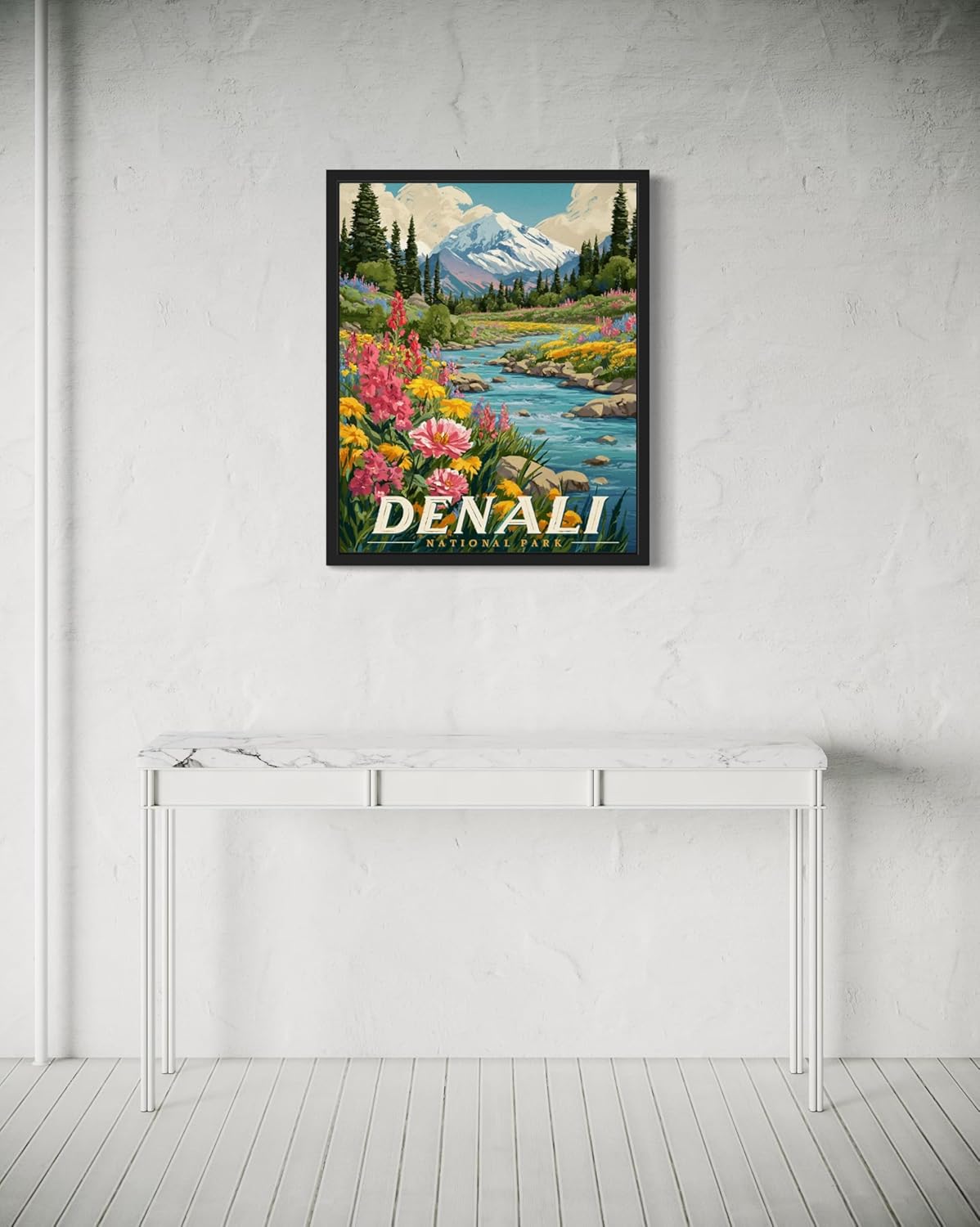 Denali National Park Art Print Poster, Vintage Retro Pop Art Travel Wall Art Bedroom Bathroom Living Room Decor 185 (Denali, 11 x 14 inches, Black Frame)