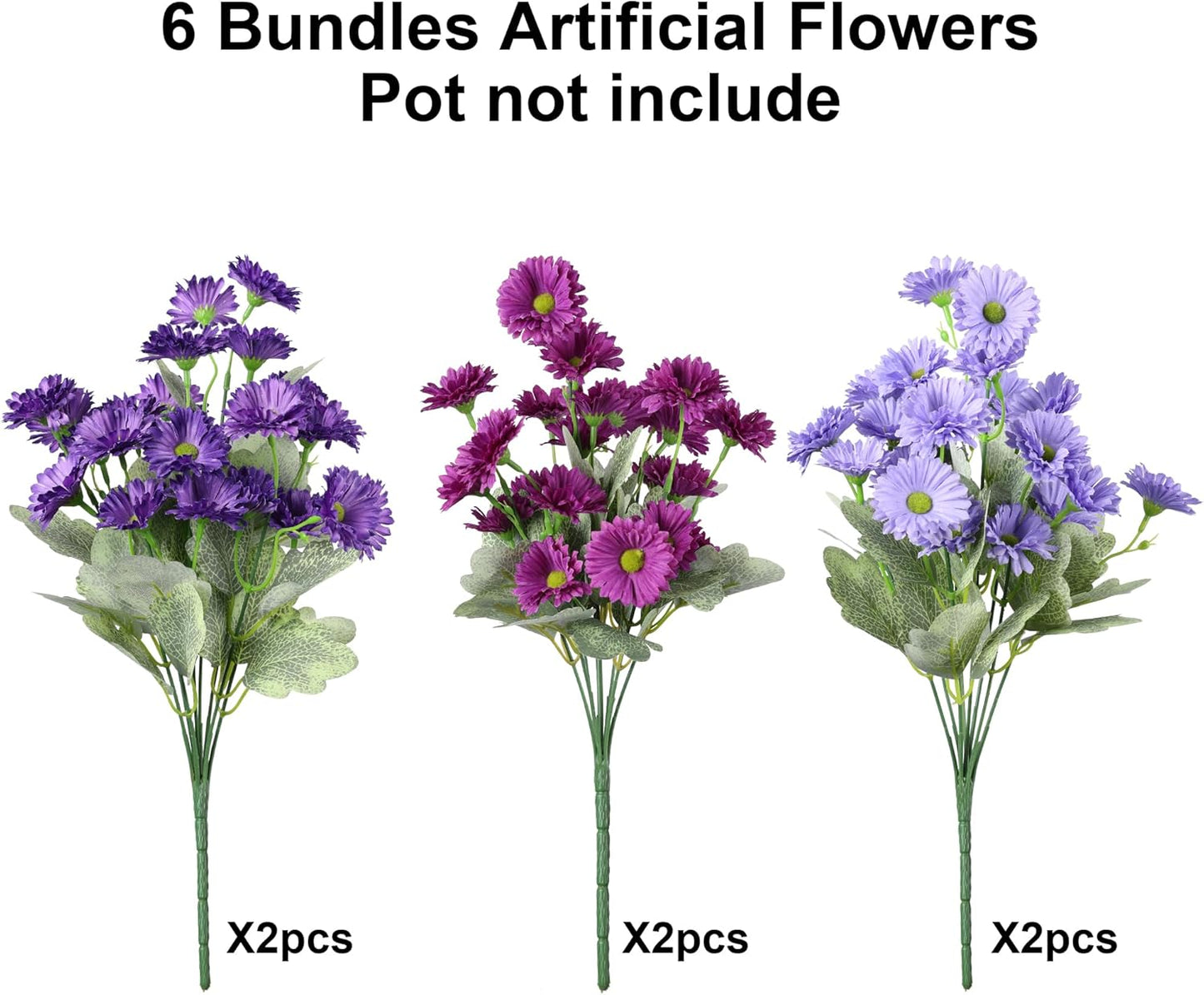 HyeFlora Dahlia Artificial Flowers for Outdoors Decoration, 6 Bundles Fake Mums Faux Flowers Plants Realistic UV Resistant Silk Flowers for Outside Planter Front Door Yard Garden Indoor Home, Mix