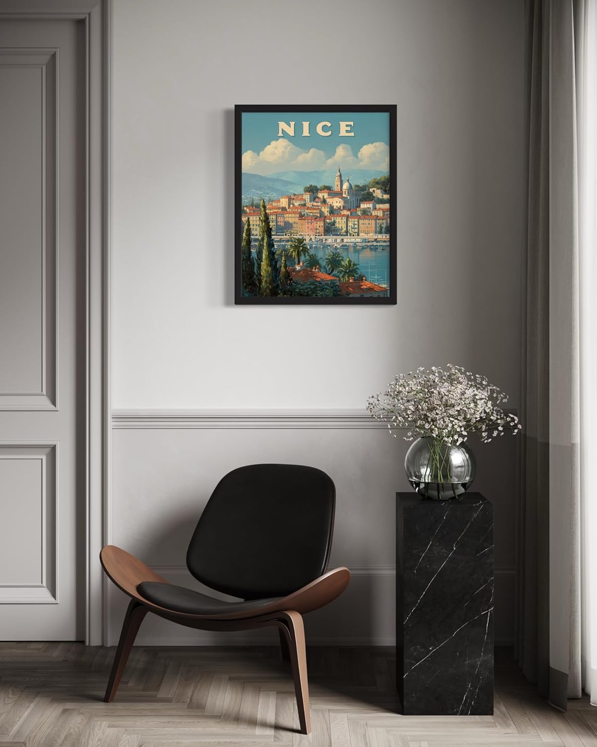 Nice, France Art Print Poster, Europe Vintage City Retro Photography Skyline Travel Bedroom Bathroom Living Room Decor 183 (Nice, France, 24 x 36 inches, Unframed)