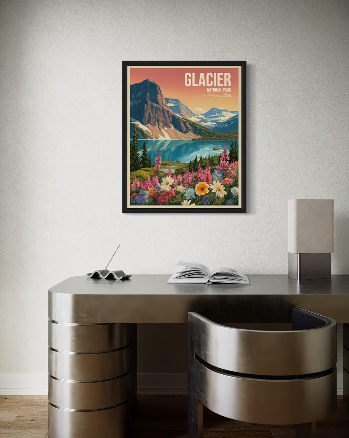 Glacier National Park Art Print Poster, Vintage Retro Pop Art Travel Wall Art Bedroom Bathroom Living Room Decor 185 (Glacier, 11 x 14 inches, Unframed)