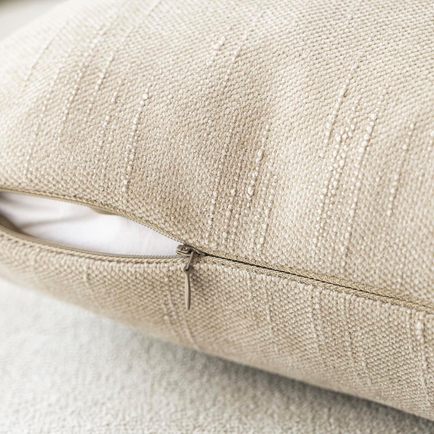 Foindtower Pack of 2 Soft Textured Chenille Throw Decorative Pillow Covers Lumbar Accent Solid Cushion Cover Cozy Neutral Farmhouse Pillow Case for Couch Sofa Bedroom Living Room 12x24 Inch, Beige