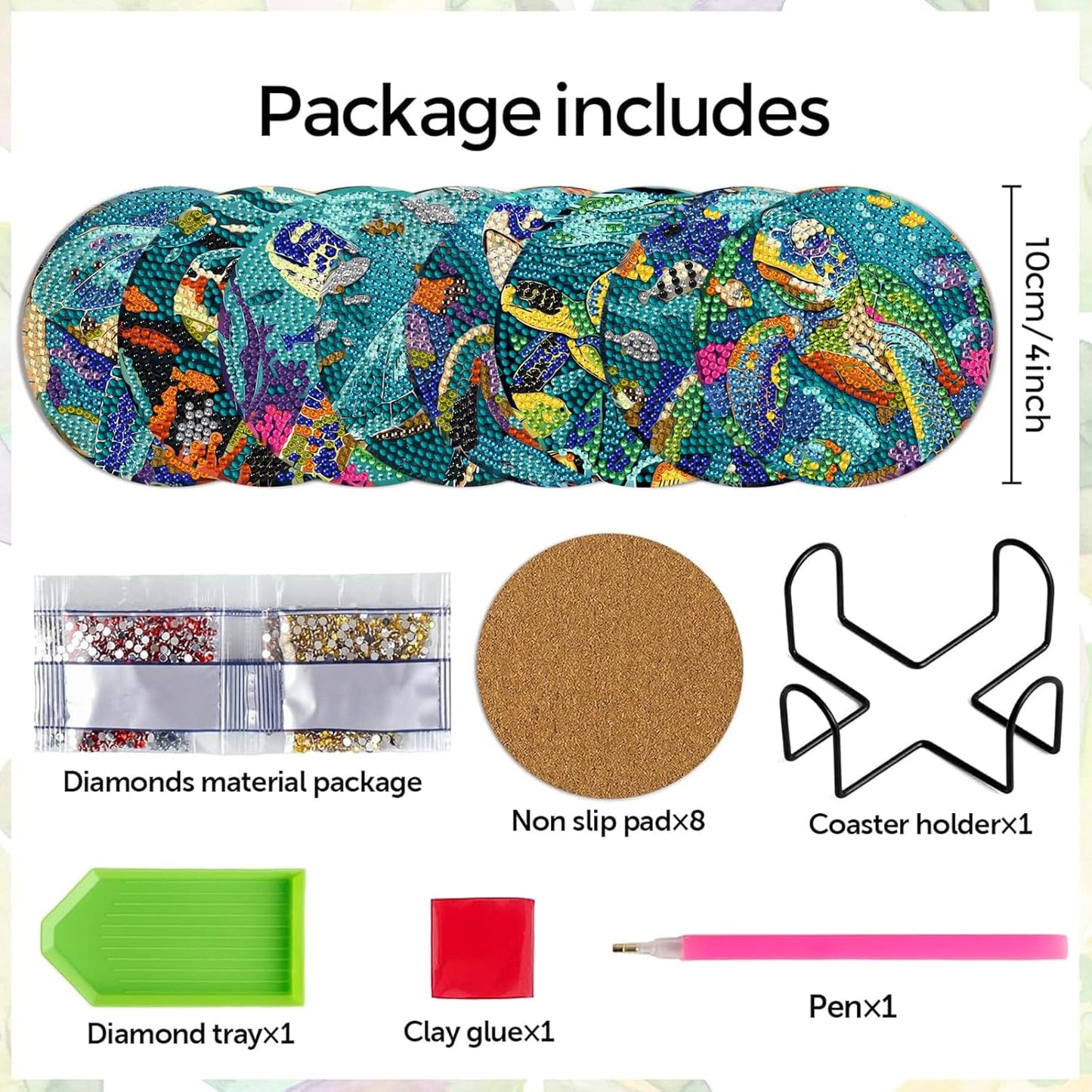 DOTSOPS 8Pack Diamond Art Coaster with Holder 5D Diamond Painting Kits for Adults Round Full Drill BeginnersGem Dots Craft Arts Supplies Party Home Decor Ocean