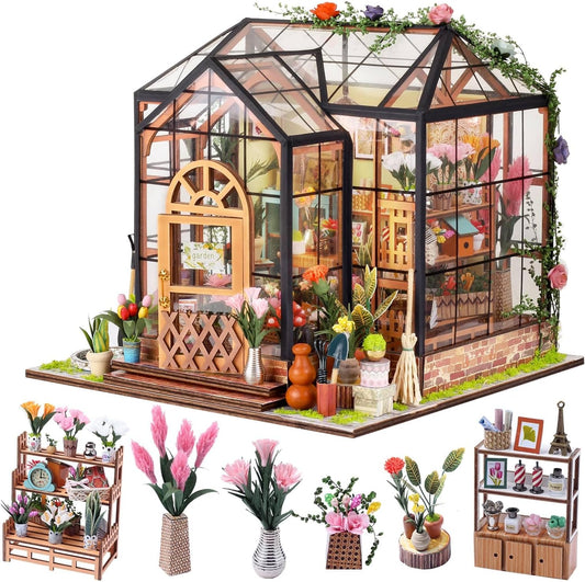 DIY Miniature House Kit, Miniature Kit with LED, Dollhouse Kit for Adults Teen, Mini House Building Kit for Birthday, Jenny Greenhouse
