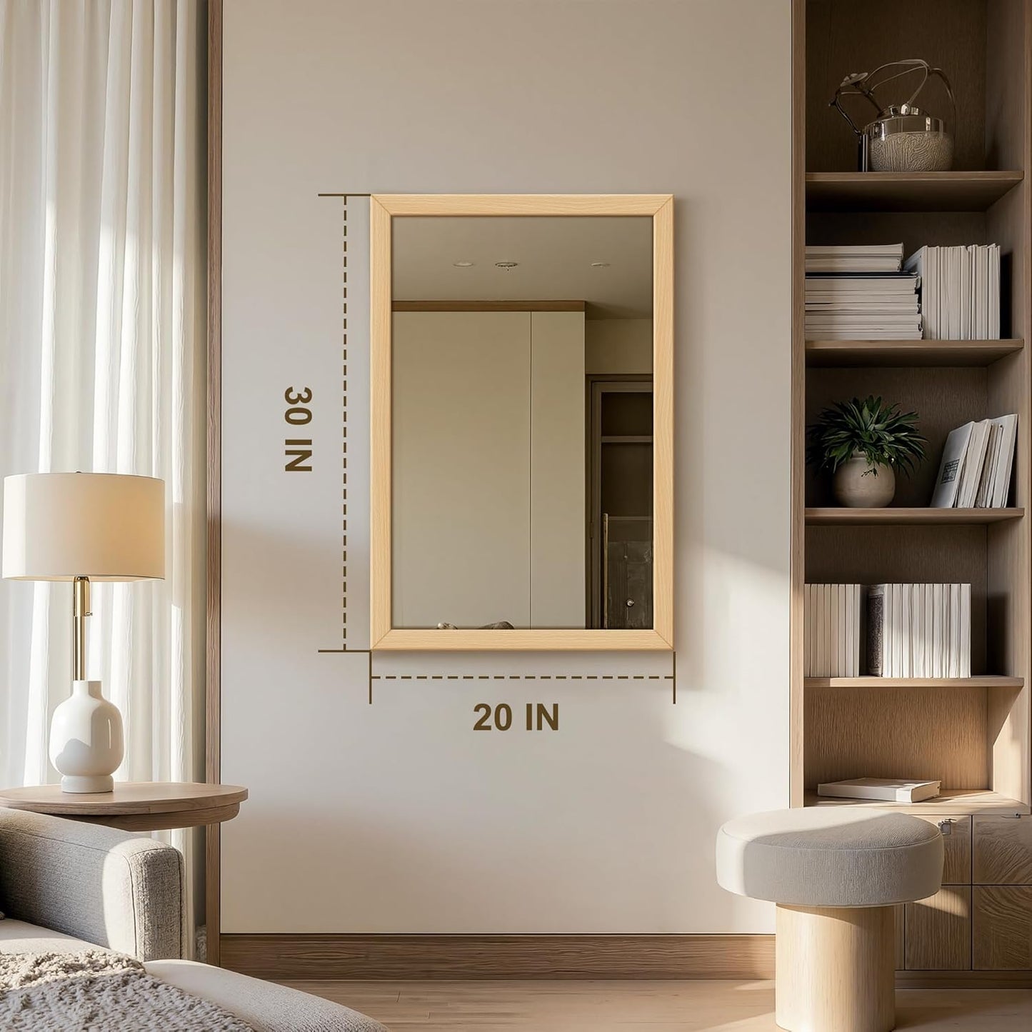 Delma Wall Mirror with Wooden Frame, 30x20 Farmhouse Wall Mounted Floor Mirror with Stand, Vertical Hanging, Leaning Standing for Bathroom,Bedroom, Living Room