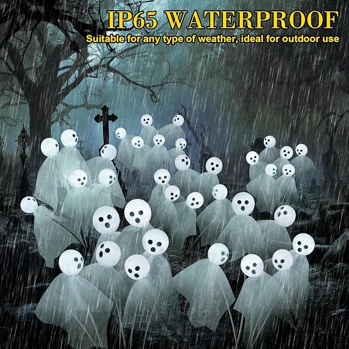 VIHOSE 6 Packs Halloween Solar Lights Outdoor 36 LED Solar Ghost Pathway Lights Waterproof Spooky Ghost Path Light Outdoor Halloween Decorations for Outside Garden Lawn Yard Decors (White)