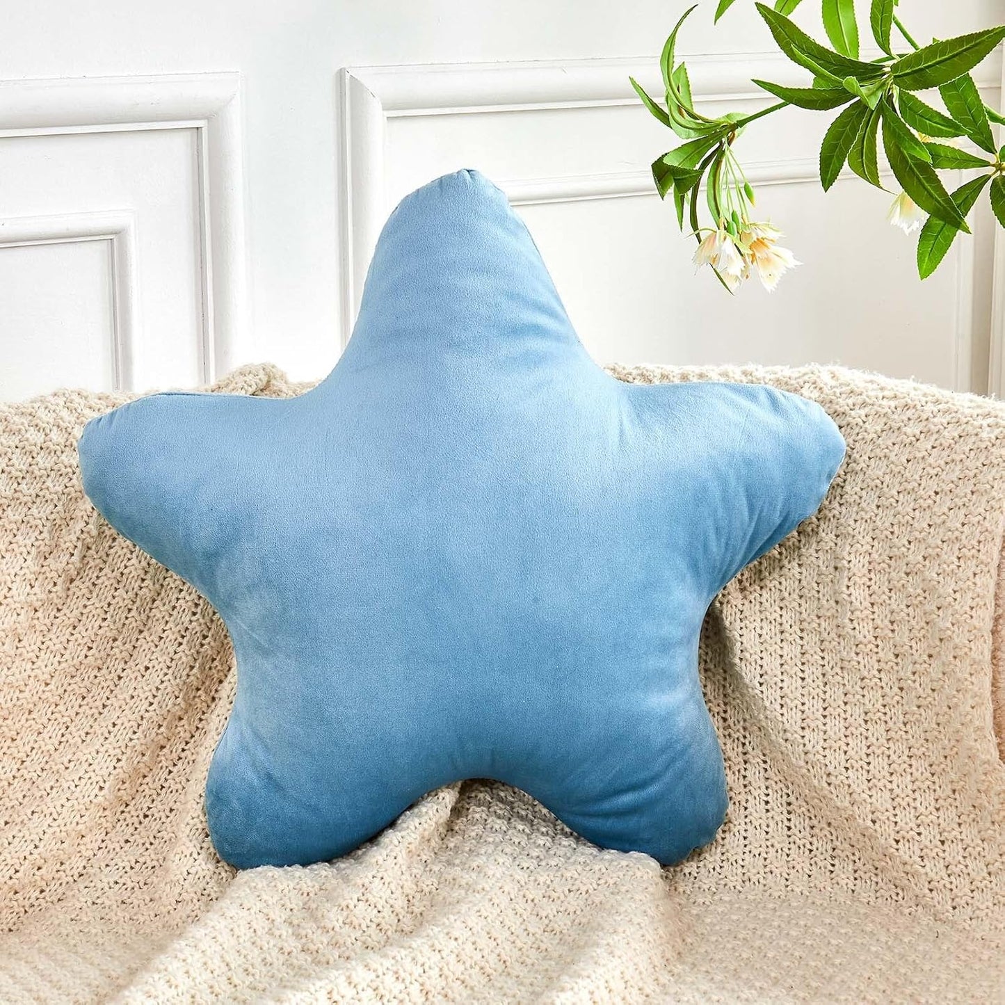 Dusty Blue Star Throw Pillow, Cute Star Pillow Room Decor, Soft 14.9" Star Shaped Decorative Throw Pillow for Bedroom, Star Plush Floor Cushions Pillows