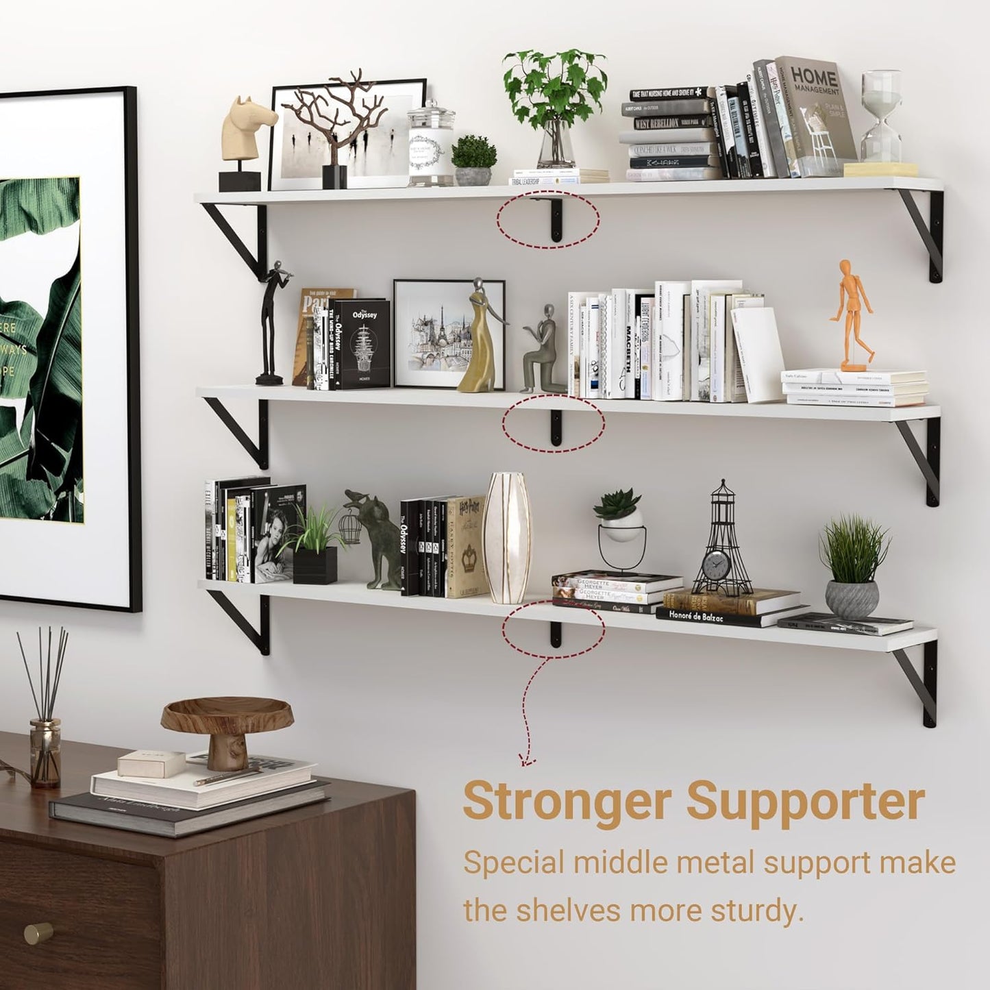 Heimlove 48 Inch Large Wall Bookshelves Set of 3, Wall Mounted Bookshelves,Heavy Duty Wooden Shelves for Living Room,Bedroom,Kitchen,Laundry Room Storage & Decor