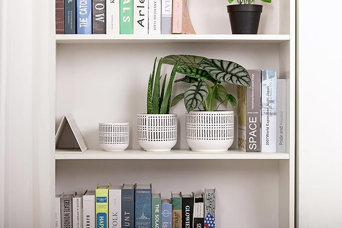 Docrin Plant Pots Ceramic: 6.5+5.3+4 Inch Flower Pots with Drainage Holes for Plants, Modern Flower Pots for Home and Office, Indoor-Outdoor - Set of 3/White and Black